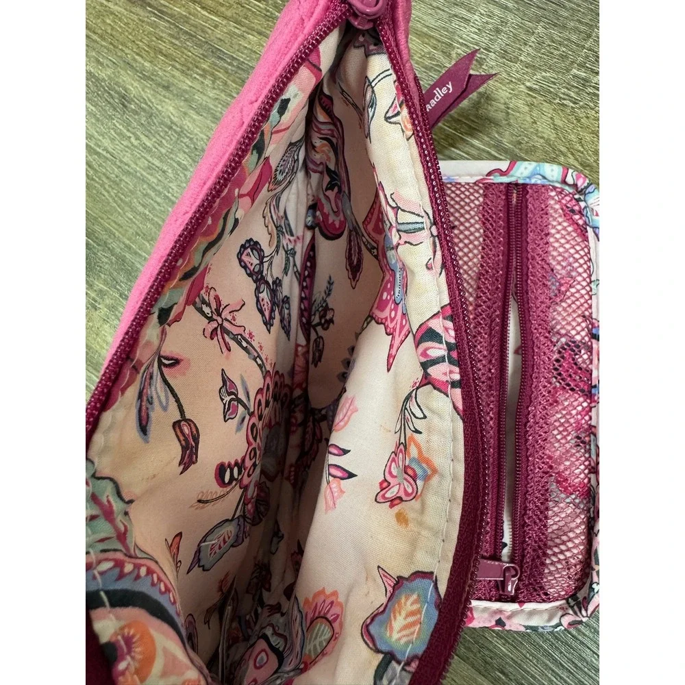 Vera Bradley Quilted Velvet Cosmetic Bag Magenta Pink Travel Makeup Organizer